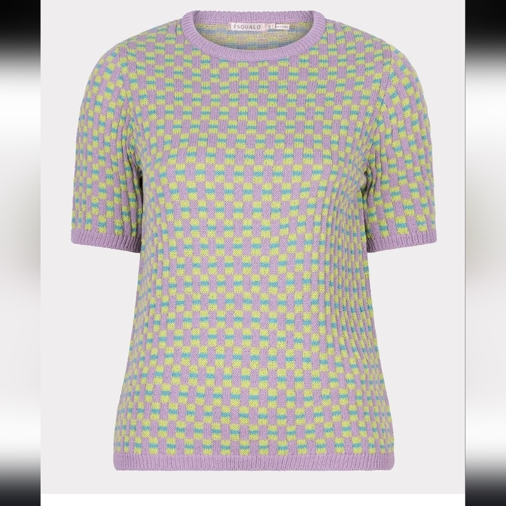 Lavender Check Knit Short-Sleeve Top - Picture 4 of 12